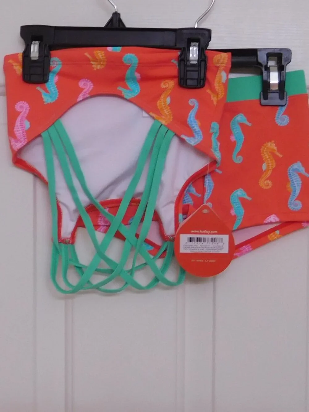 NWT 2pc Hatley Orange Colorful Sea Horse Print Strappy Back Swimsuit sz 4